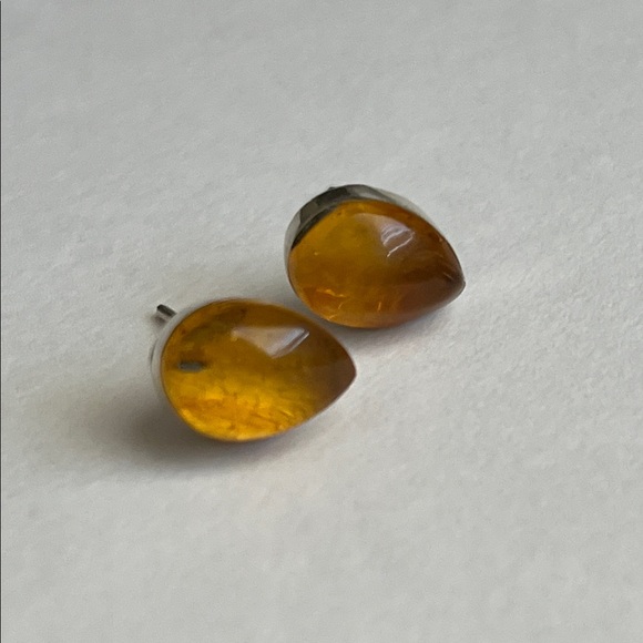 Hand Crafted Amber Teardrop Earrings - Picture 2 of 5